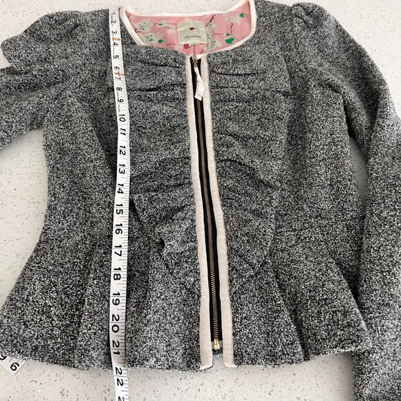 Elevenses Size 4 Women's Gray Ruffle Tweed Jacket Anthropologie - Picture 5 of 7